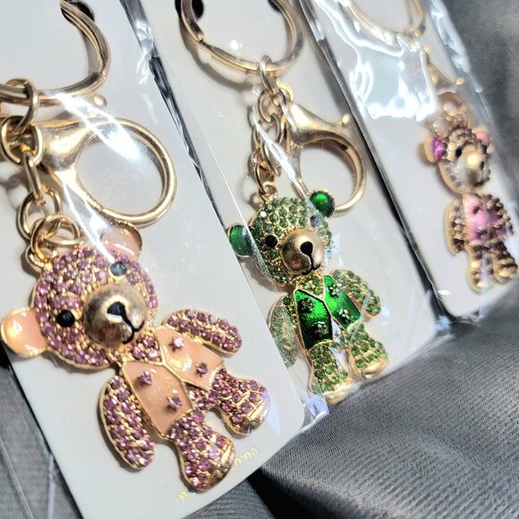 3 Mint Sparkling Rhinestone Teddy Bear Bag/Keychain Charms ~ NWOT - Picture 3 of 3